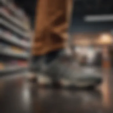 Comfort and Fit of Merrell Sneakers A person trying on Merrell sneakers in a retail store, highlighting comfort and fit.