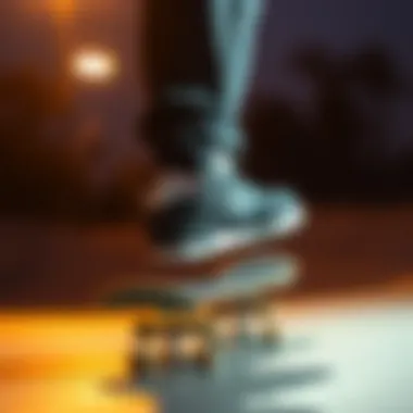 Skater demonstrating the performance of New Balance Numeric Tiago on a skateboard.