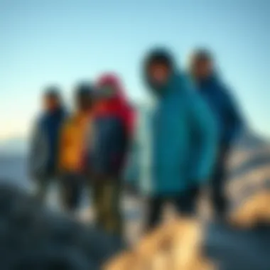 Group of adventure seekers showcasing the jacket