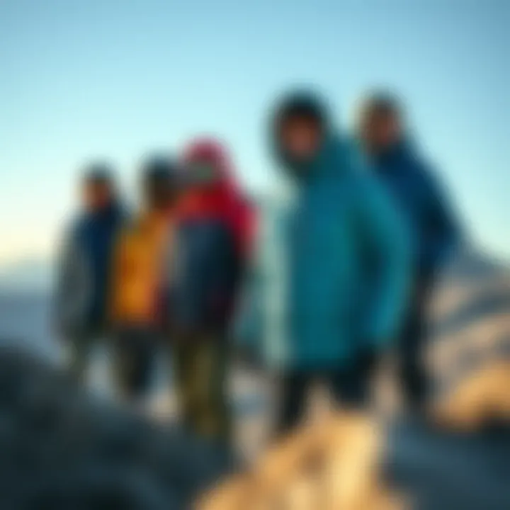 Group of adventure seekers showcasing the jacket