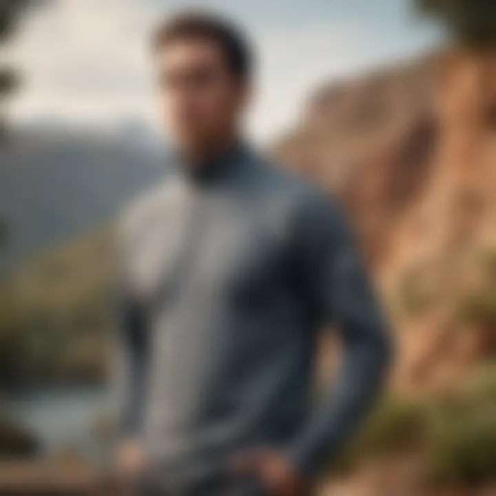 A dynamic outdoor scene featuring an individual wearing the Nike quarter zip sweatshirt during an adventure