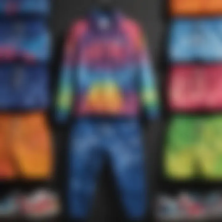 Vibrant display of Nike tie dye sweats showcasing various colors and patterns