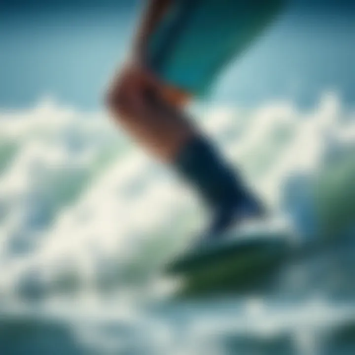 Performance of O'Neill Surf Booties in Action A surfer wearing O'Neill booties while riding a wave, demonstrating performance in action