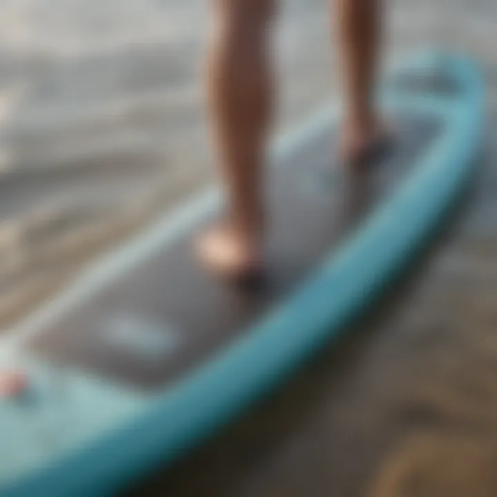 A close-up view of paddle board dimensions with labels