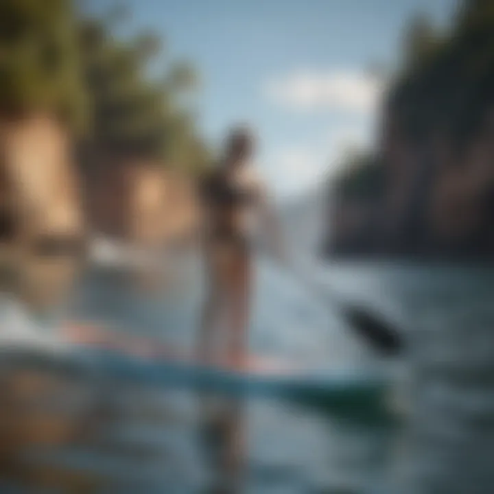 Paddleboarder maneuvering with precision using specific SUP fins
