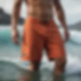 A surfer showcasing Patagonia surf shorts in a vibrant ocean setting