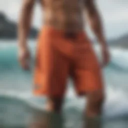 A surfer showcasing Patagonia surf shorts in a vibrant ocean setting