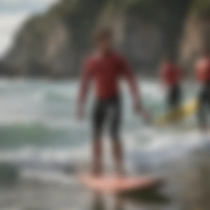 Surfers practicing in a group at Pelicano Surf Camp