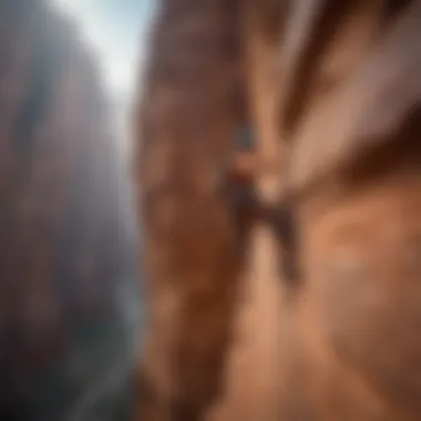 Challenging Climbing Route in Petra Climber navigating the intricate cliffs of Petra