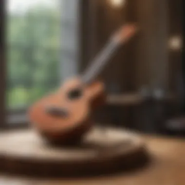 Ideal Practice Environment for Ukulele A serene setting for practicing ukulele with a music stand and notes