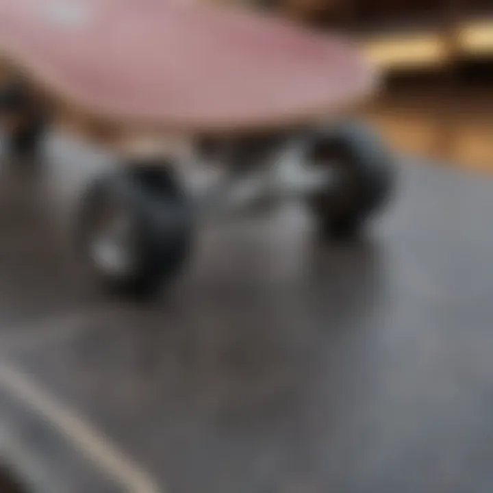 Close-up of a pre-built skateboard showcasing its deck design