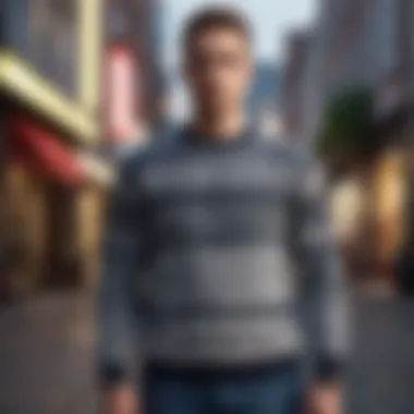 A stylish individual wearing a printed sweater in an urban setting