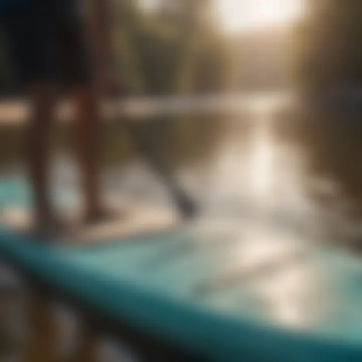 A professional inspecting an inflatable paddle board for repairs.