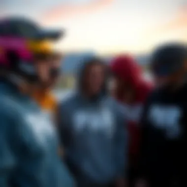 Community Connection in Pwr Hoodies Group of extreme sports enthusiasts bonding in Pwr hoodies