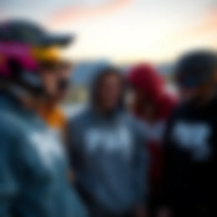 Community Connection in Pwr Hoodies Group of extreme sports enthusiasts bonding in Pwr hoodies