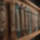 A collection of rare skateboard decks displayed on a wooden shelf, highlighting their unique designs.