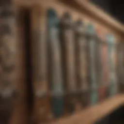 A collection of rare skateboard decks displayed on a wooden shelf, highlighting their unique designs.