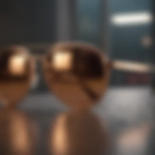 Elegant view of Ray-Ban Erika Rose Gold sunglasses on a reflective surface