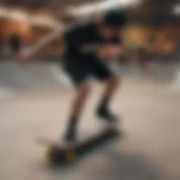 Skateboarders performing tricks at a vibrant skate park