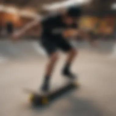 Skateboarders performing tricks at a vibrant skate park