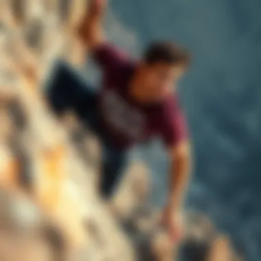 Climbing in Style and Performance Rock climber showcasing Salty Crew shirt in action