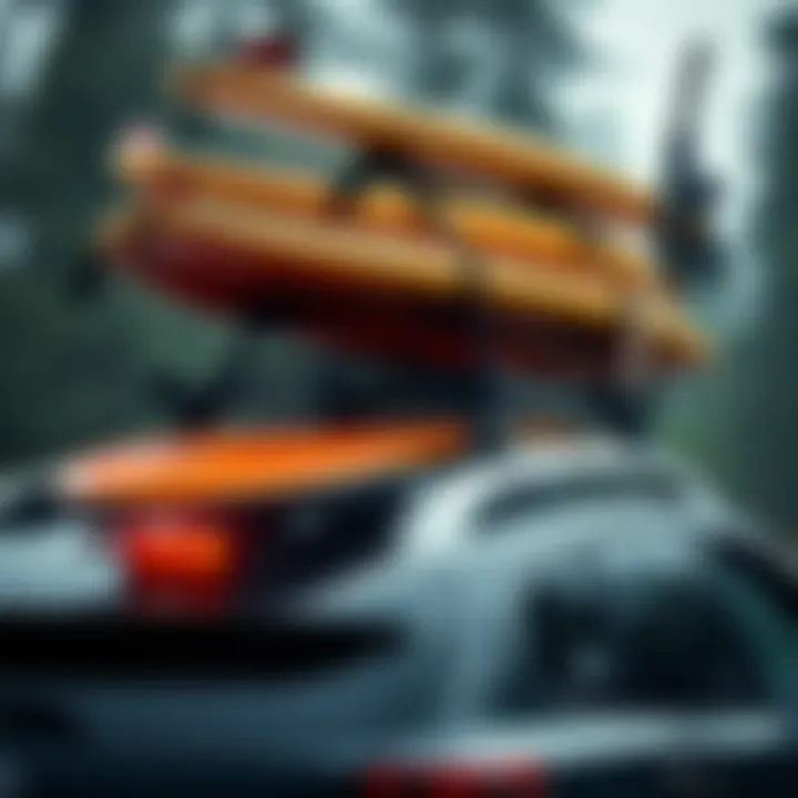 Organized Roof Rack with Surfboards A well-organized roof rack with surfboards securely strapped