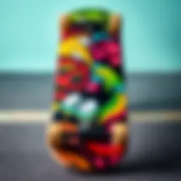 A vibrant skateboard featuring unique custom paint designs