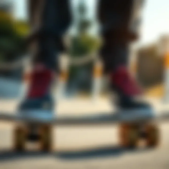 Performance of Skate Shoes in Action Skate shoes in action on a skateboard