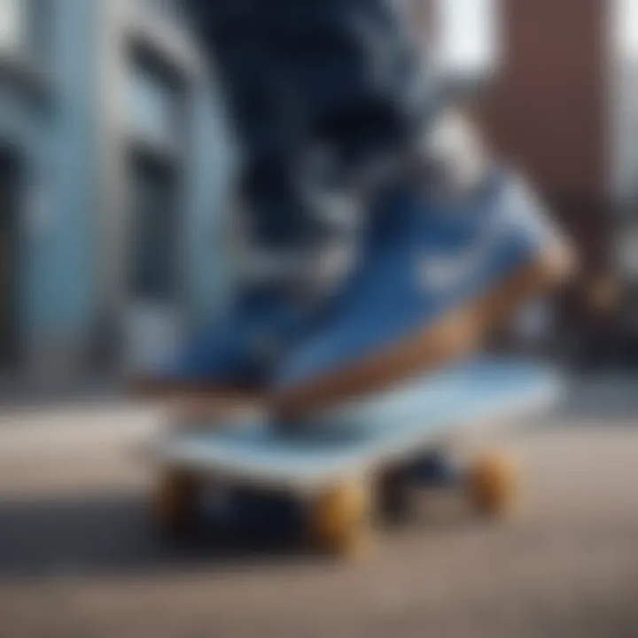 Skateboarder wearing Nike blue skate shoes