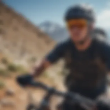 Adventure on Wheels: Smith Snare in Action Dynamic athlete wearing Smith Snare sunglasses during a thrilling mountain biking descent