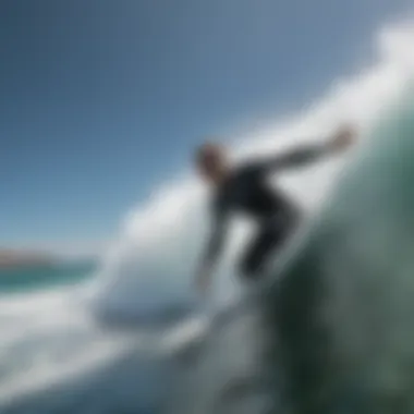 Riding the Waves: Performance Meets Aesthetics Action shot of a surfer donning Smith Snare sunglasses while catching a massive wave