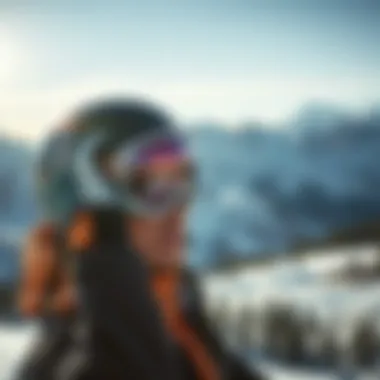 A snowboarder adjusting their helmet and goggles on a mountain slope