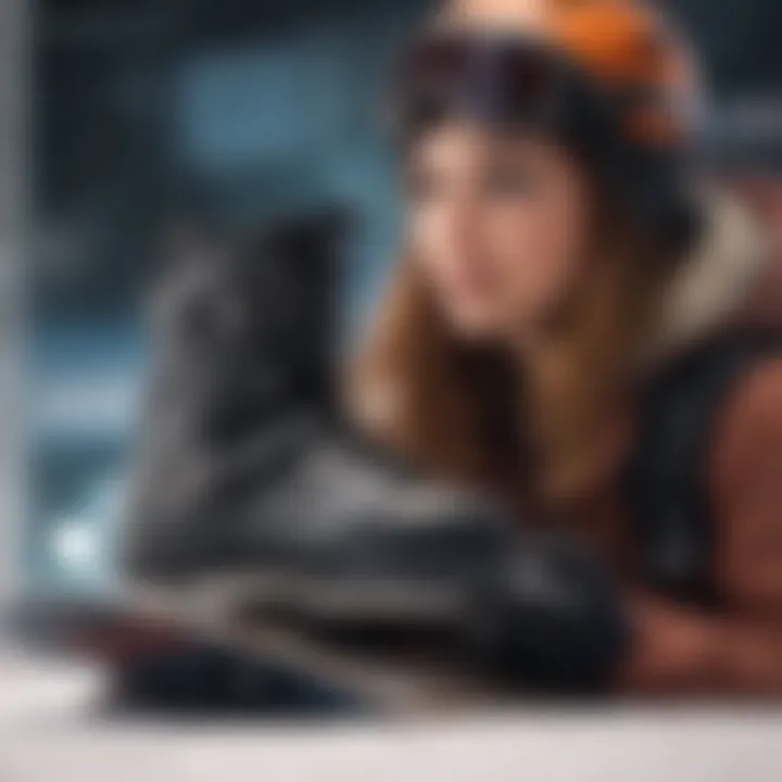Illustration demonstrating the proper fitting of snowboard bindings for optimal comfort and support.