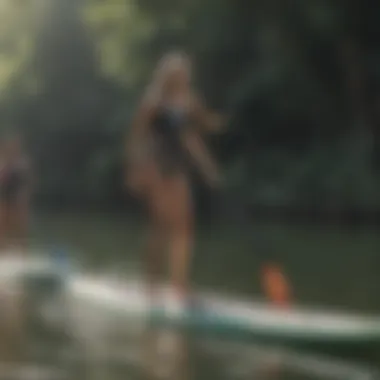 A group of paddle boarders enjoying a day on the water, showcasing community engagement