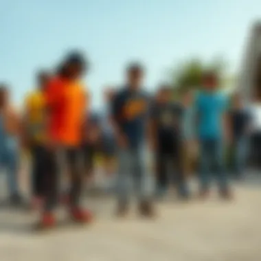 A diverse group of skateboard enthusiasts gathered, showcasing the community aspect of straye skateboarding.