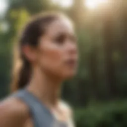A runner practicing breathing exercises outdoors