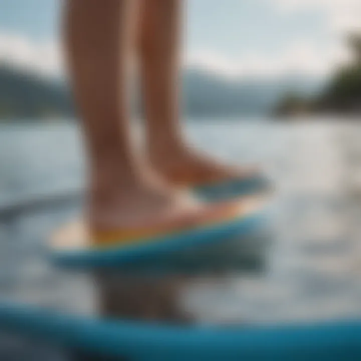 Close-up of a SUP fin attached to a paddleboard