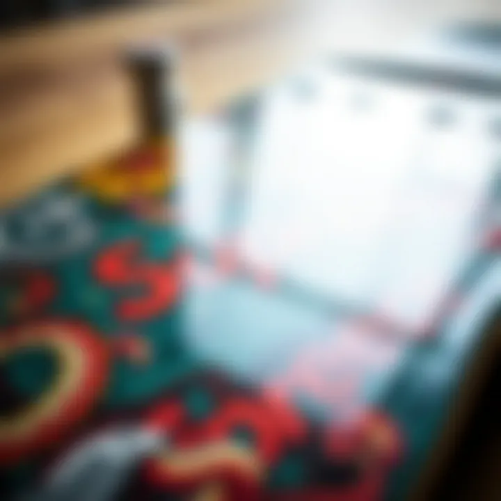 Close-up view of the Supreme skateboard deck showcasing intricate artwork