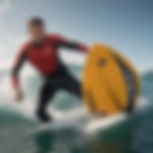 A surfer wearing a buoyancy vest in action on the waves