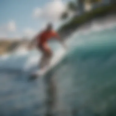 Surfer riding a wave in the vibrant waters of Cartagena