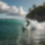 A breathtaking view of a surfer catching a wave at Playa Encuentro