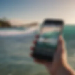 A surfer checking the Surfline app on their Android device