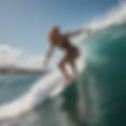 Liz Clark surfing a vibrant wave showcasing her athleticism and passion for the ocean