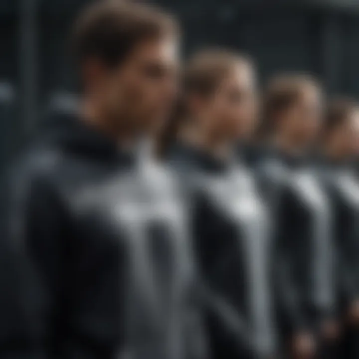 A group of athletes wearing swoosh sweatshirts during a training session