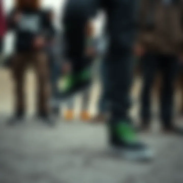 Community of Adventurers Group of extreme sports enthusiasts wearing black and green DC shoes