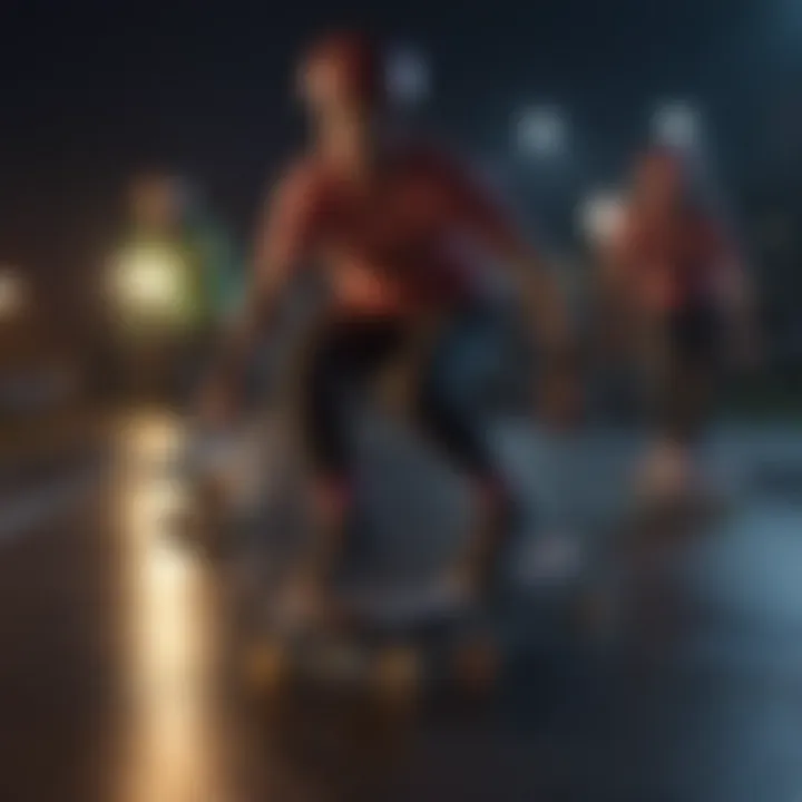 A group of skaters enjoying night riding on glow in the dark boards