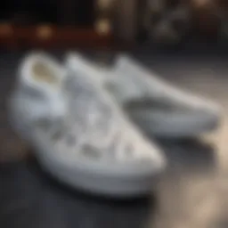 Close-up of reflective white checkered Vans showcasing their unique pattern and design.