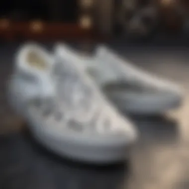 Close-up of reflective white checkered Vans showcasing their unique pattern and design.