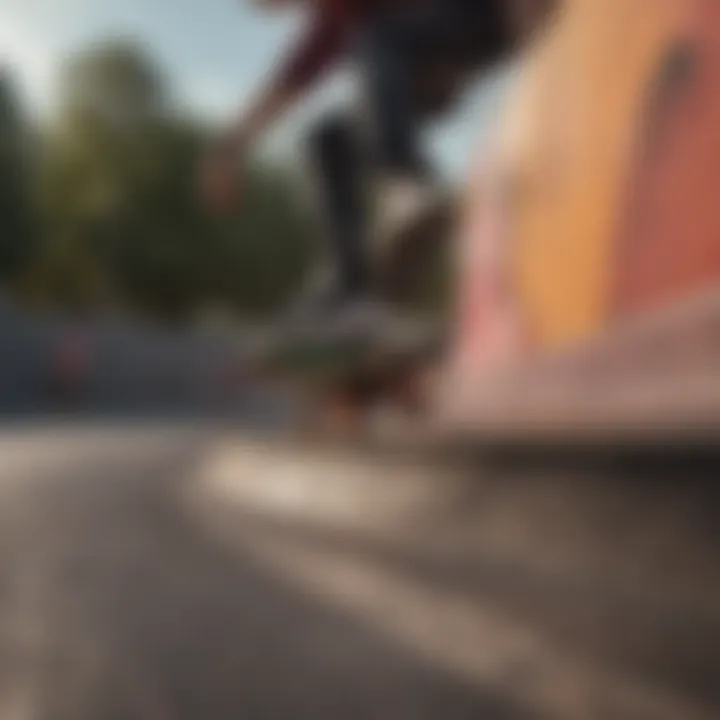 Skateboarder executing a trick with vibrant background colors