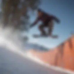 A snowboarder executing a creative jib on a rail